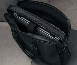 Multiple storage sections in the Black Leather Laptop Briefcase Bag