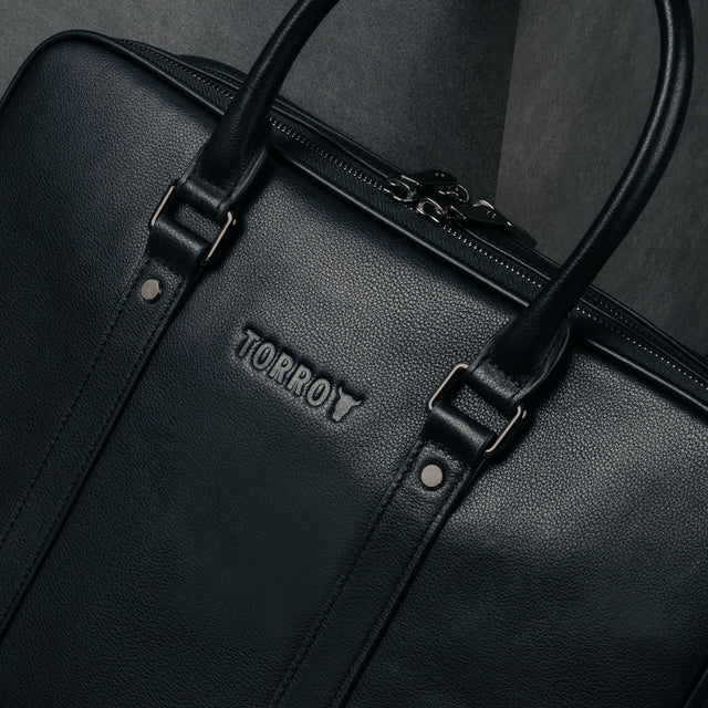 Black Leather Laptop Briefcase Bag