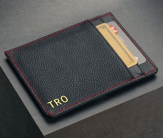 Back of the Black with Red Detail Leather Credit Card Holder with 2 card slots