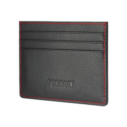 Black with Red Detail Leather Credit Card Holder