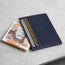 Navy Blue Leather Credit Card Holder with card slots and notes compartment