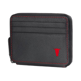 Black with Red Detail Leather Coin Purse with Card Holder