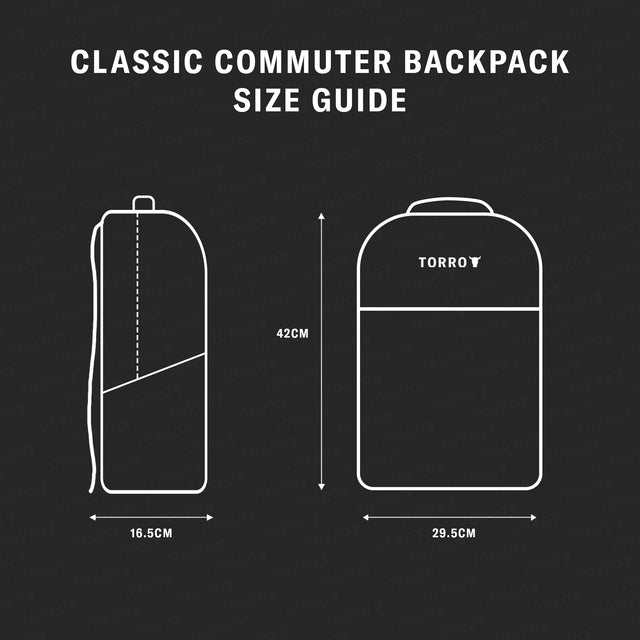 Size information for the Classic Commuter Backpack