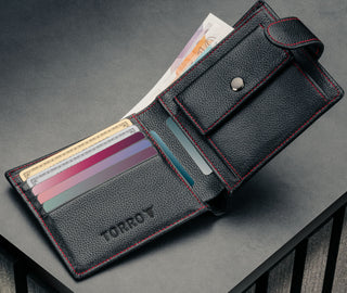 Inside of the Black with Red Detail Leather Wallet with Coin Pocket