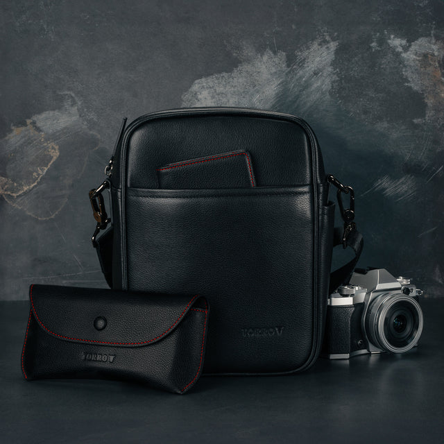 Torro Leather Crossbody Shoulder Bag - Black