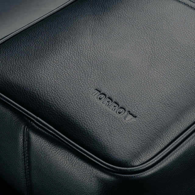 Close up of the premium Black Leather Crossbody Shoulder Satchel Bag