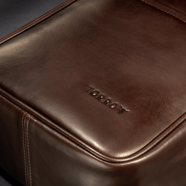 Close up of the premium Dark Brown Leather Crossbody Shoulder Satchel Bag