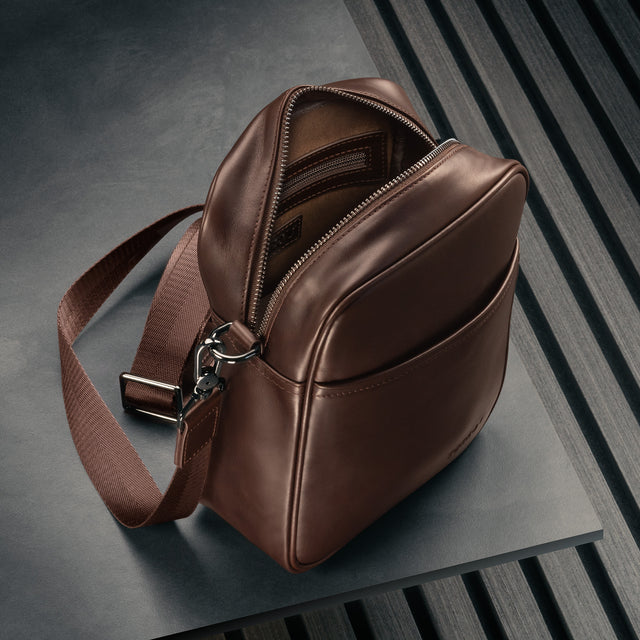 Pocket on the inside of the Dark Brown Leather Crossbody Shoulder Satchel Bag