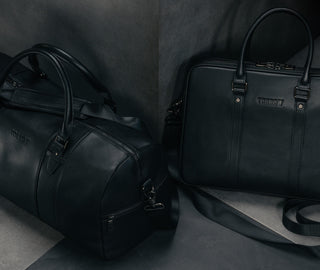Luxurious Black Leather Weekend Duffle Bag and Soft Leather Briefcase