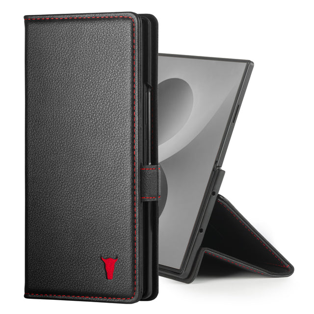 Black with Red Detail Leather Case for Samsung Galaxy Z Fold8 Ultra