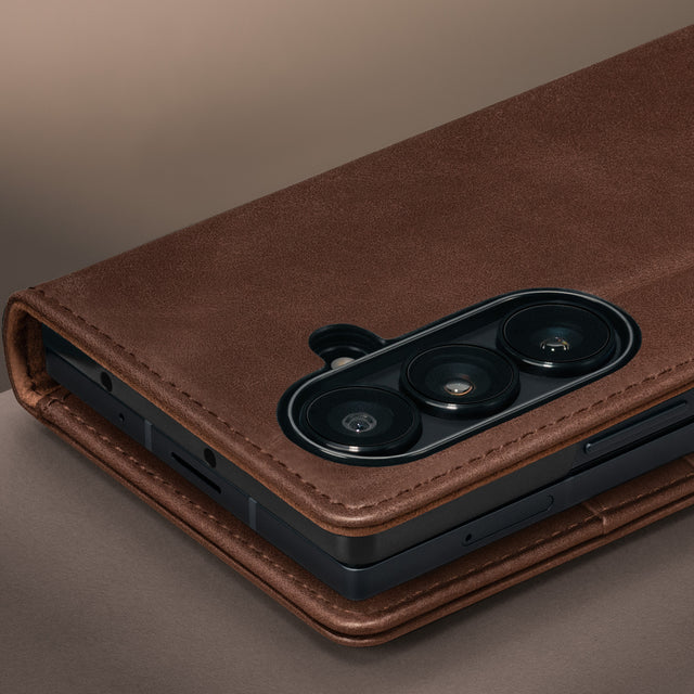 Camera cutout on the Dark Brown Leather Case for Samsung Galaxy Z Fold8 Ultra