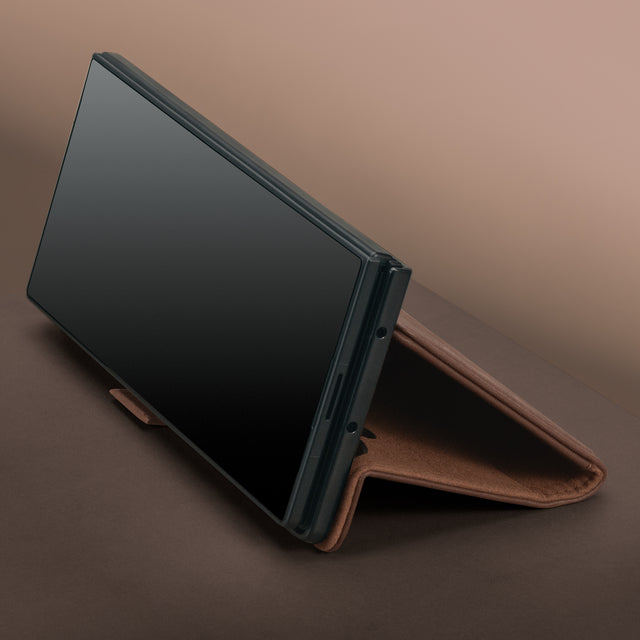 Integrated stand function on the Dark Brown Leather Case for Samsung Galaxy Z Fold8 Ultra