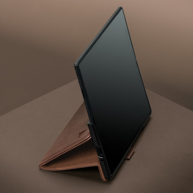 Integrated stand function on the Dark Brown Leather Case for Samsung Galaxy Z Fold8 Ultra