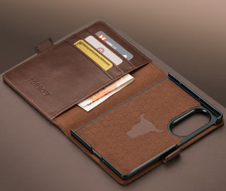 Card slots inside the Dark Brown Leather Case for Samsung Galaxy Z Fold8