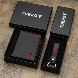 TORRO Premium Leather Bifold Wallet & Keyring Bundle