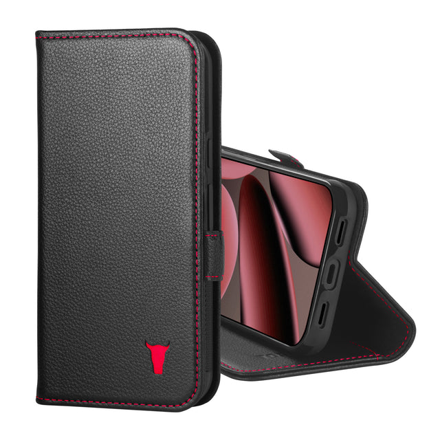 Black with Red Stitching Leather Case for the Google Pixel 11 Pro XL