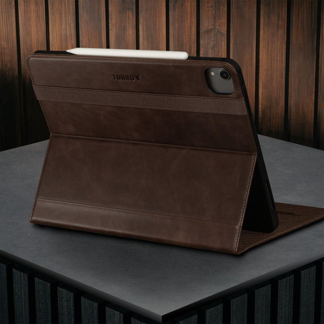 Built-in viewing stand of the Dark Brown Leather Case for Apple iPad Air 13