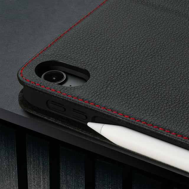 Camera cutout on the Black Leather (with Red Stitching) Case for iPad Air