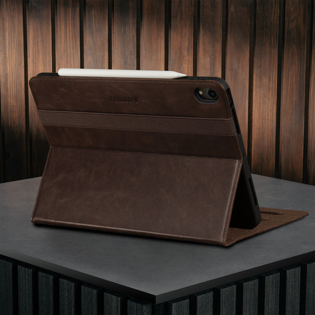 Stand function of the Dark Brown Leather Case for iPad Air