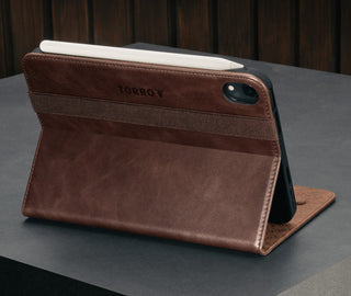 Stand functionality of the Dark Brown Leather Case for iPad Mini 6th Generation (2021)
