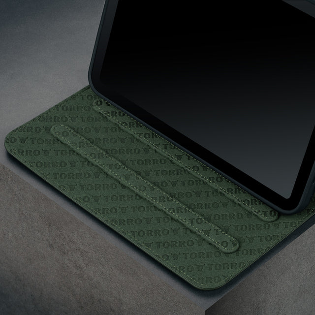 Multiple viewing angles of the Green Leather (with Red Stitching) Case for iPad mini 6 (2021)