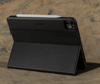 Stand function on the Black with Turquoise Leather Case for iPad Pro 11