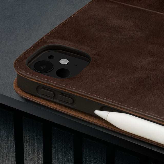 Camera cutout on the Dark Brown Leather Case for Apple iPad Pro 11
