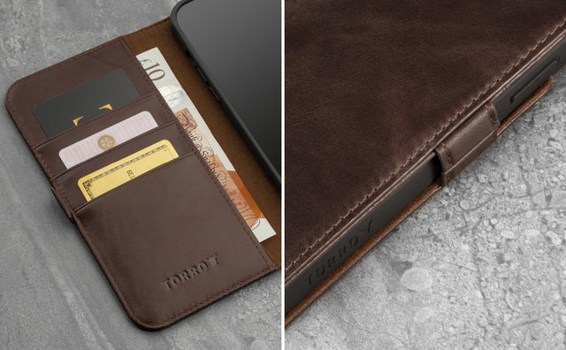 Dark Brown Leather Folio Case for iPhone 13