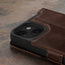 Camera cutout on the Dark Brown Leather Wallet Case for iPhone 15 Plus