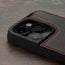Camera cutout on the Black with Red Detail Leather Bumper Case for iPhone 15 Pro
