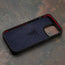 Geometric microfibre lined frame with advanced GEO-AS-3 protection of the Navy Blue Leather Bumper Case for iPhone 15 Pro