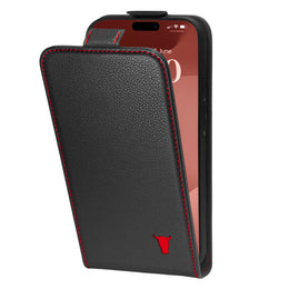 Black with Red Detail Leather Flip Case for iPhone 15 Pro