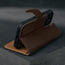 Stand function of the Dark Brown Nubuck Leather Case (with detachable cover) for iPhone 15 Pro Max