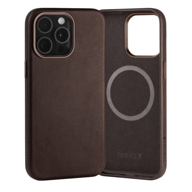 Dark Brown Slimline Leather Bumper Case for iPhone 15 Pro Max