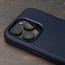 Camera cutout on the Navy Blue Slimline Leather Bumper Case for iPhone 15 Pro Max
