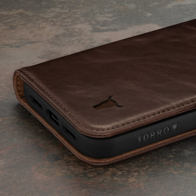 Dark Brown Leather Wallet Case for iPhone 15 Pro Max