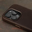 Camera cutout on the Dark Brown Slimline Leather Bumper Case for iPhone 15 Pro