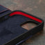 Geometric microfibre lined frame with advanced GEO-AS-3 protection of the Navy Blue Leather Wallet Case for iPhone 15