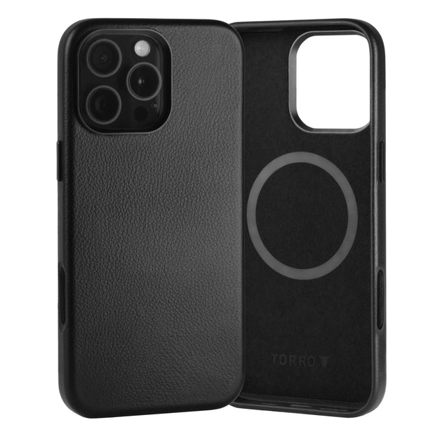 Black Leather Slimline Bumper Case for iPhone 16 Pro Max