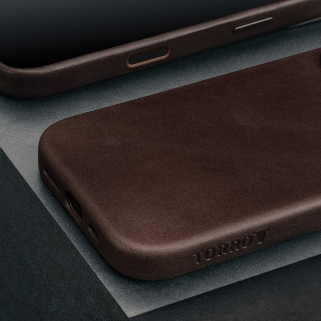 Dark Brown Leather Slimline Bumper Case for iPhone 16 Pro Max
