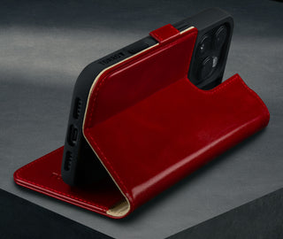 Stand function of the Red Leather Case for iPhone 16 Pro Max