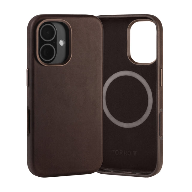 Dark Brown Leather Slimline Bumper Case for iPhone 16