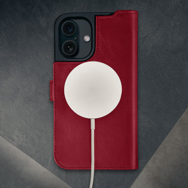 Crimson Leather Case for iPhone 16