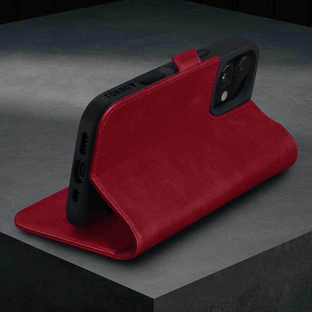 Crimson Leather Case for iPhone 16