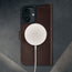 MagSafe charger on the Dark Brown Leather Case for iPhone 16