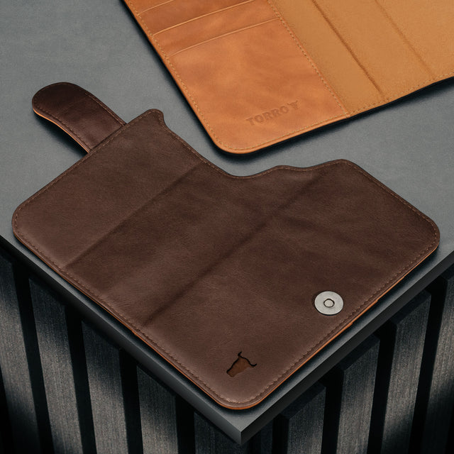 Extra Dark Brown Leather Outer Cover (with Tan interior) for iPhone 17 Pro Max