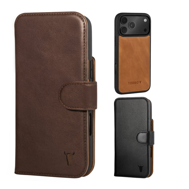Apple iPhone 17 Pro Detachable Wallet Case + Extra Cover Bundle (Mix and Match Leathers & Colours)