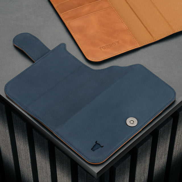 Extra Nubuck Blue Outer Cover (with Tan interior) for iPhone 17 Pro Max