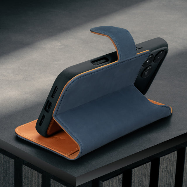 Stand function of the Nubuck Blue Detachable Case for iPhone 17 Pro