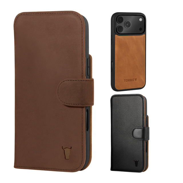 Apple iPhone 17 Pro Detachable Wallet Case + Extra Cover Bundle (Mix and Match Leathers & Colours)